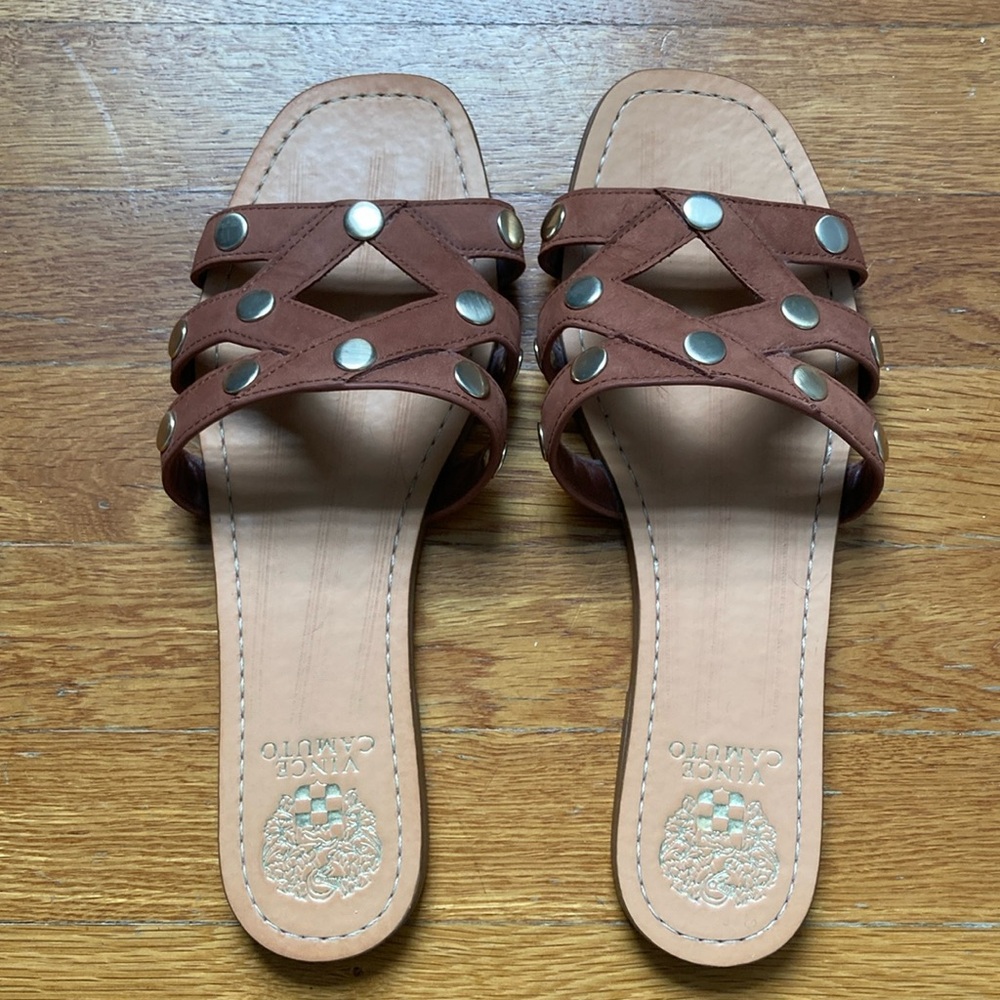 Vince Camuto Brown Sandals with Gold Studs
New-never worn